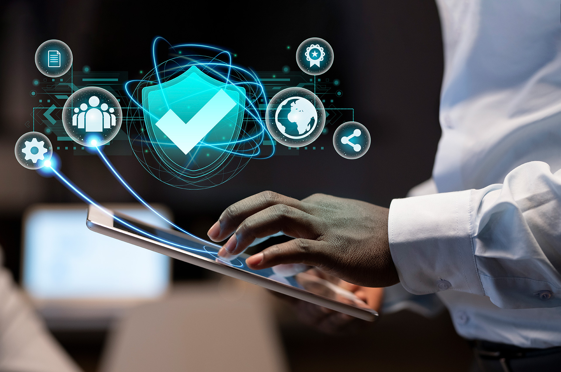 Cybersecurity interface concept on a tablet